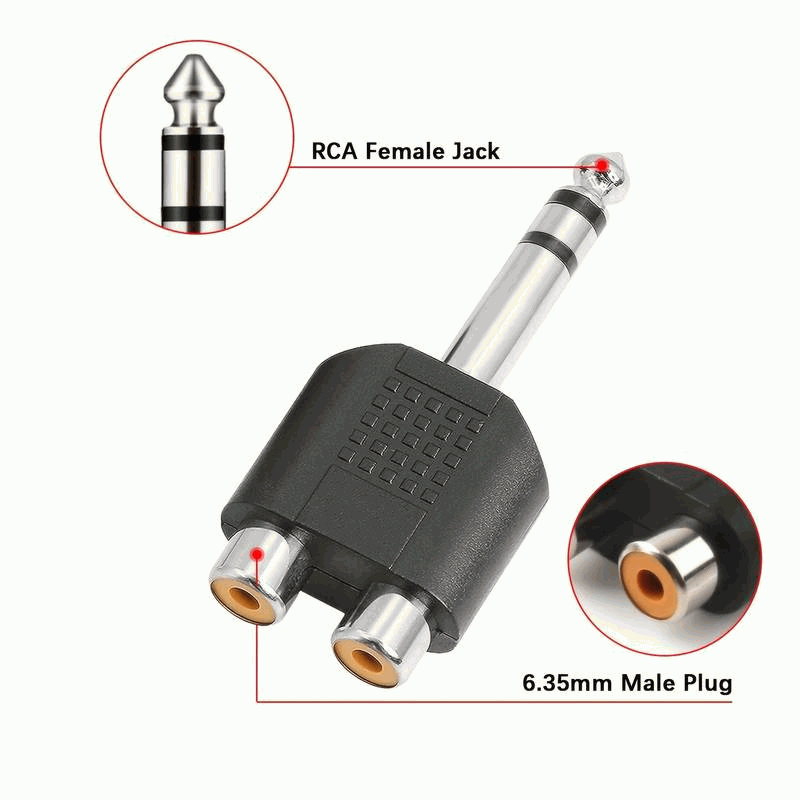 Adaptador audio estereo 2x RCA hembra a Jack 6.35 macho - imagen 4