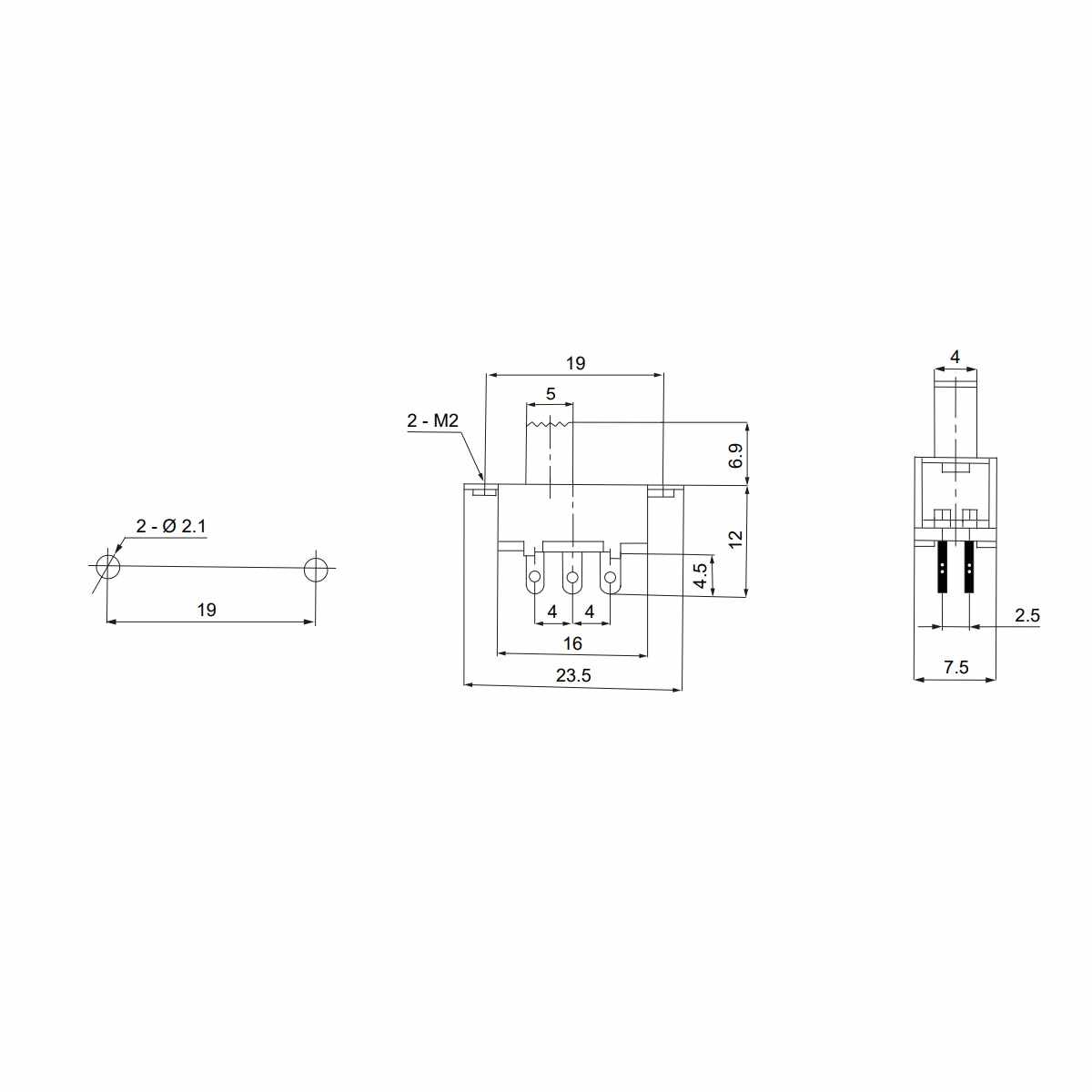Interruptor Deslizante 6 pin 0.1 A 250V Negro - imagen 6