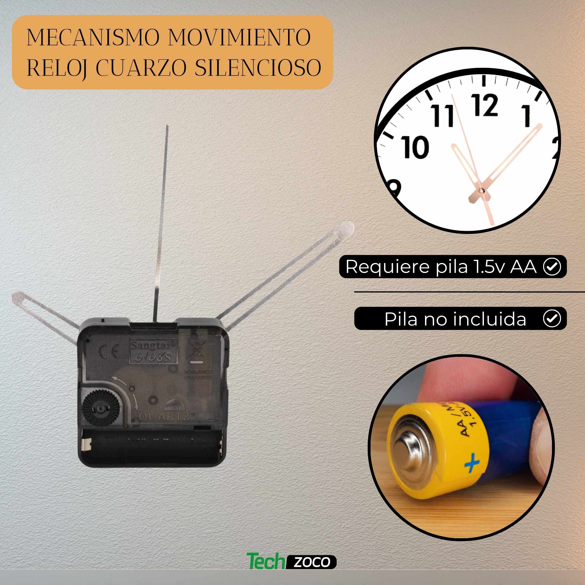 Mecanismo movimiento reloj cuarzo silencioso tipo 19 - imagen 2