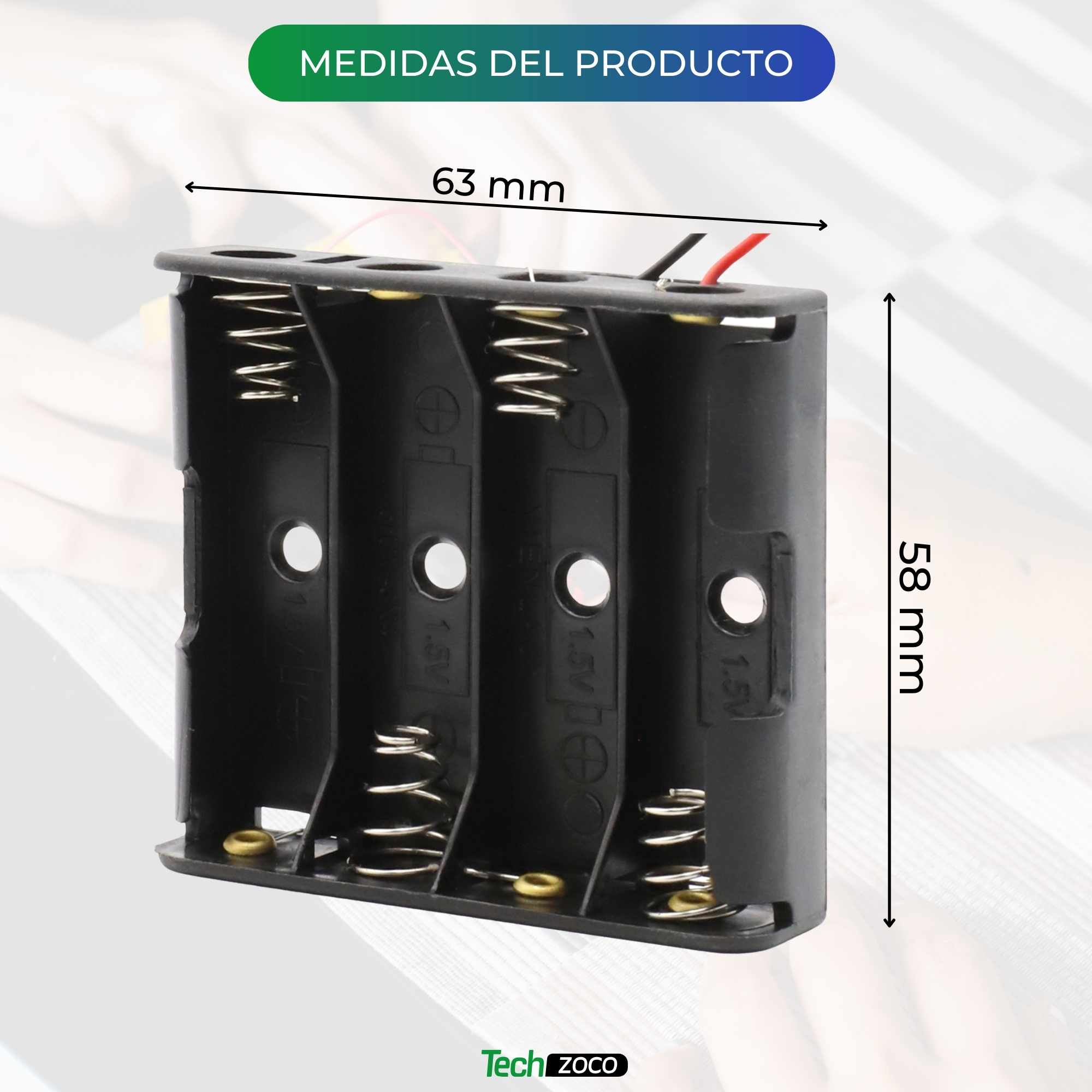 Portapilas para 4 pilas LR6 AA plano Negro - imagen 4
