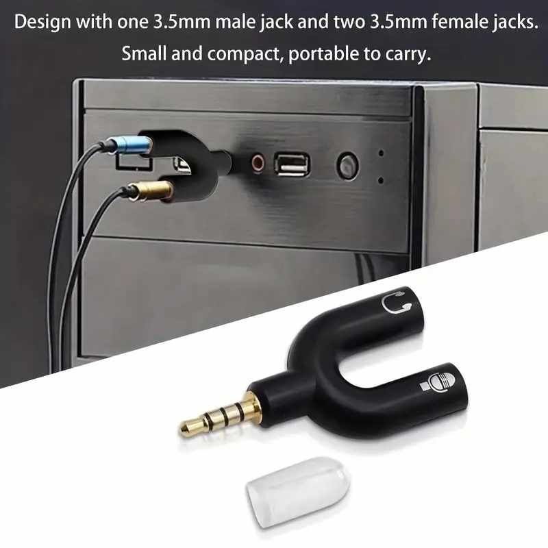 Adaptador divisor para auriculares y microfono jack 3.5 de 4 Negro - imagen 6