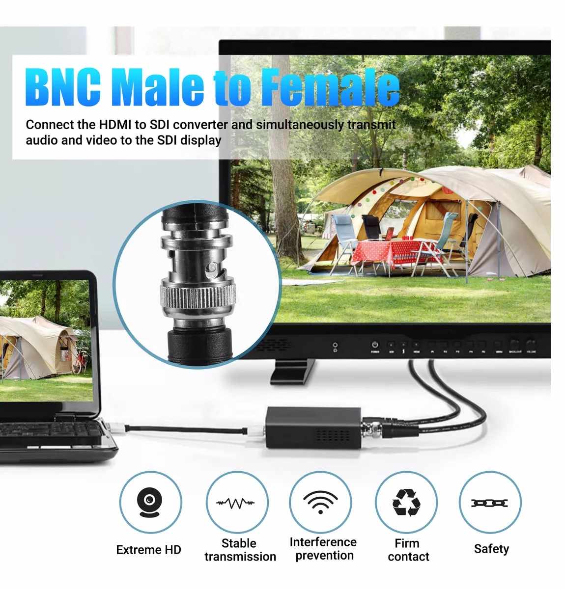Cable BNC macho a hembra RG 59 1 Metros Negro - imagen 4
