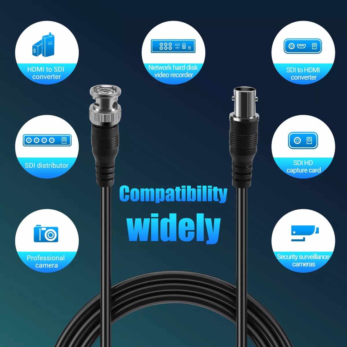 Cable BNC macho a hembra RG 59 1 Metros Negro - imagen 6
