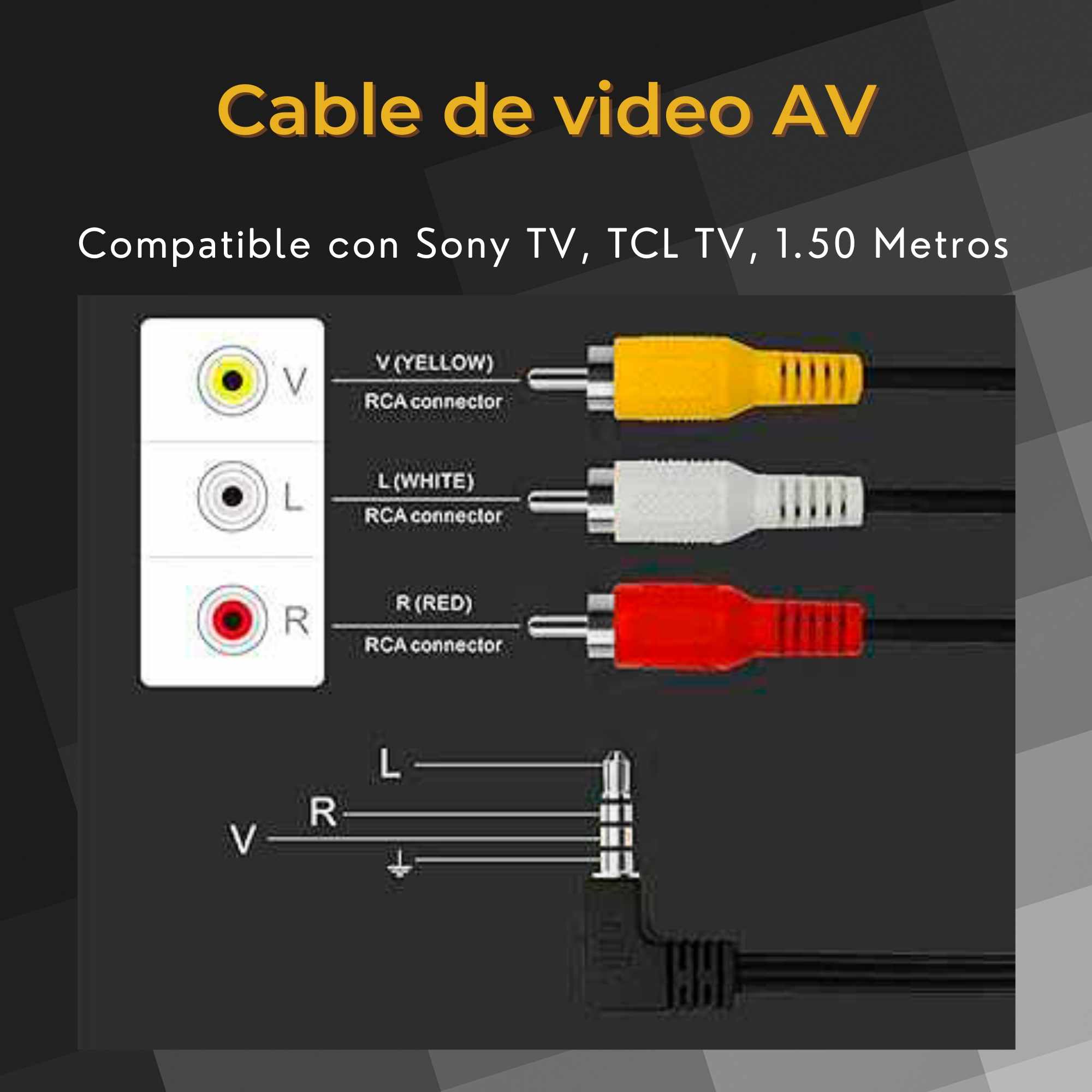 Cable de video AV Jack 3.5 Macho a RCA Macho Negro 1.50 Metros - imagen 2