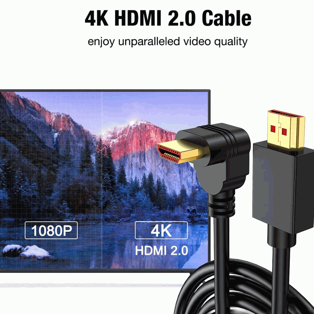 Cable Hdmi acodado 270 grados contactos dorados 4K 2 Metros Negro - imagen 4