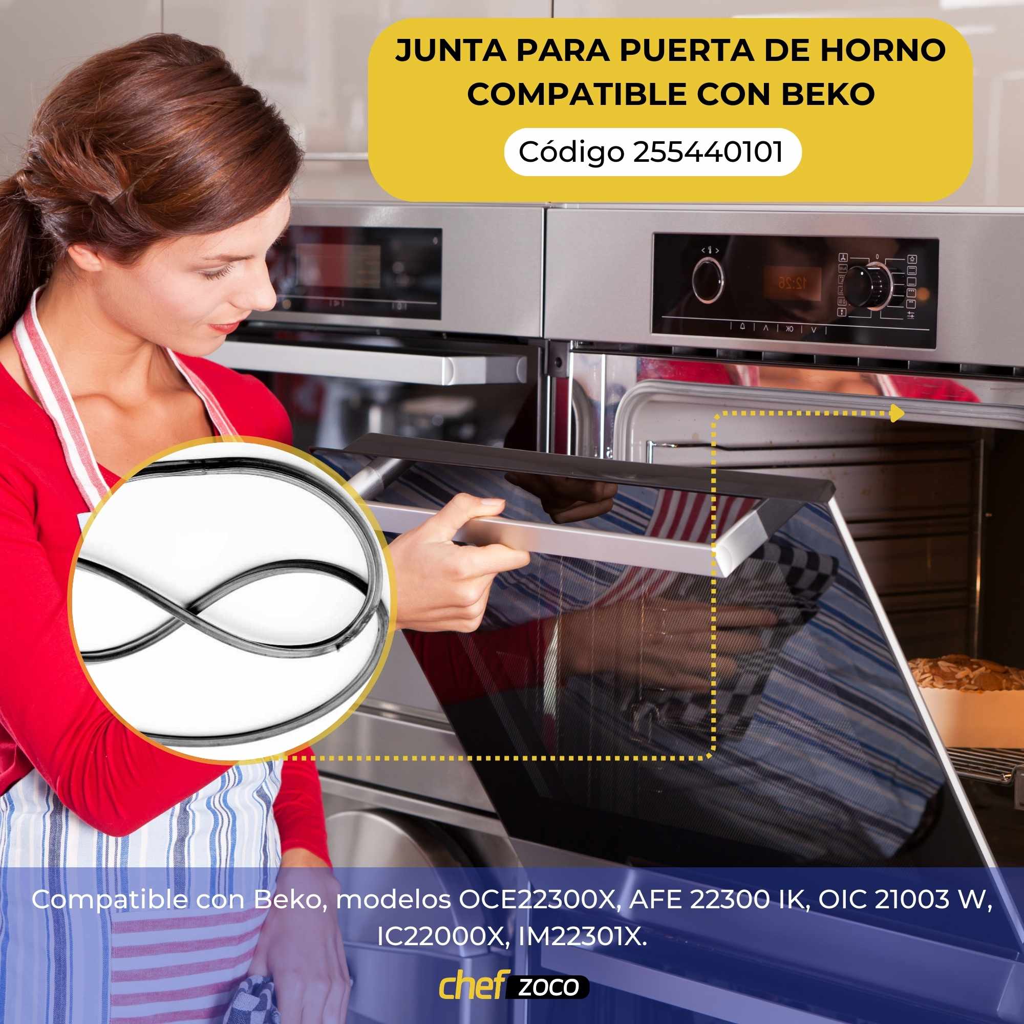 Junta Puerta Horno eléctrico Beko 500x380mm Negro - imagen 2