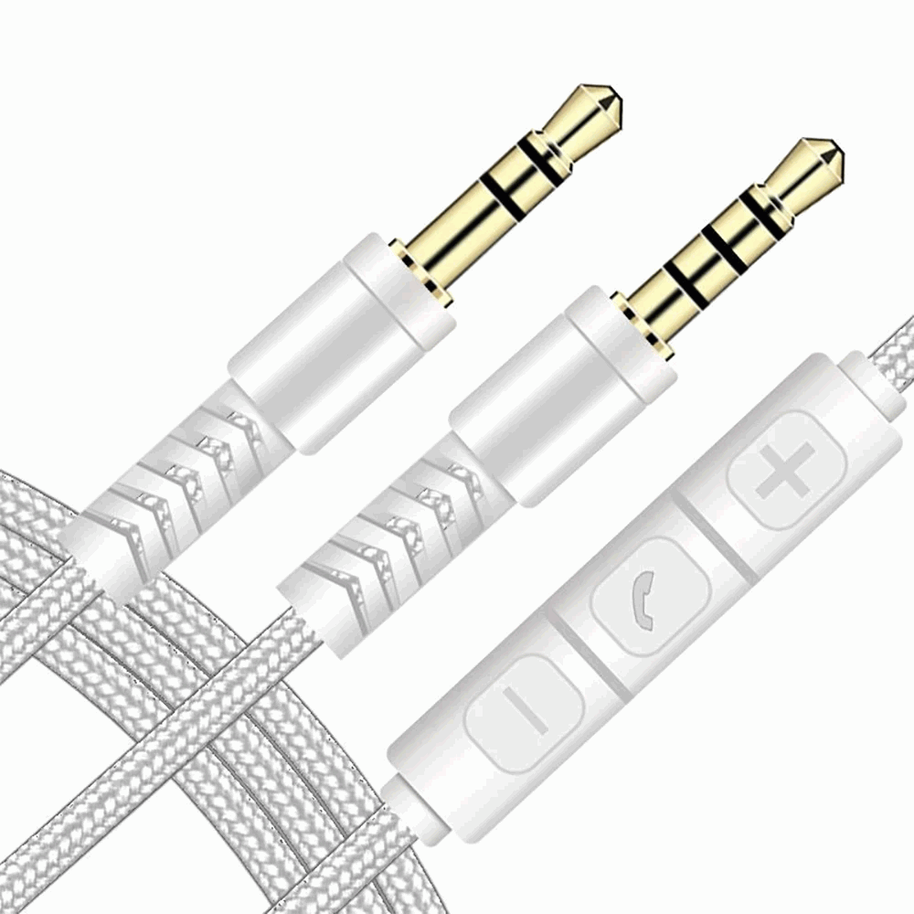 Cable auxiliar micrófono Jack control volumen 1.2 Metros Blanco - imagen 1