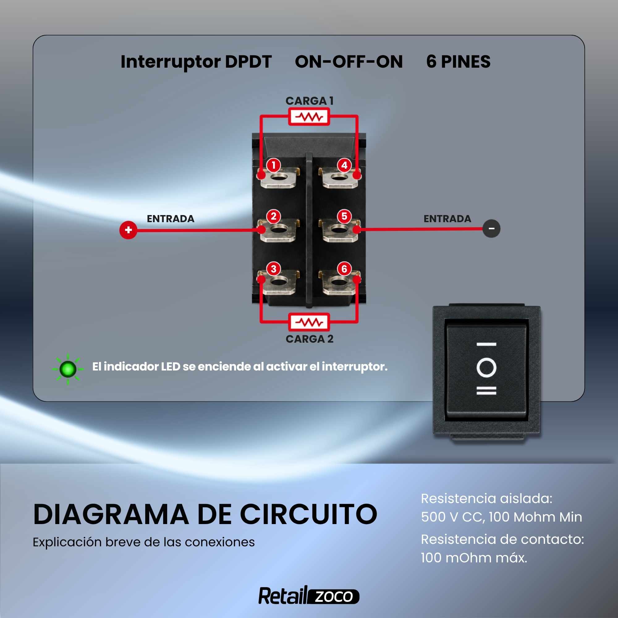 Interruptor basculante de 6 vias ON/OFF/ON Negro 16 A - imagen 3