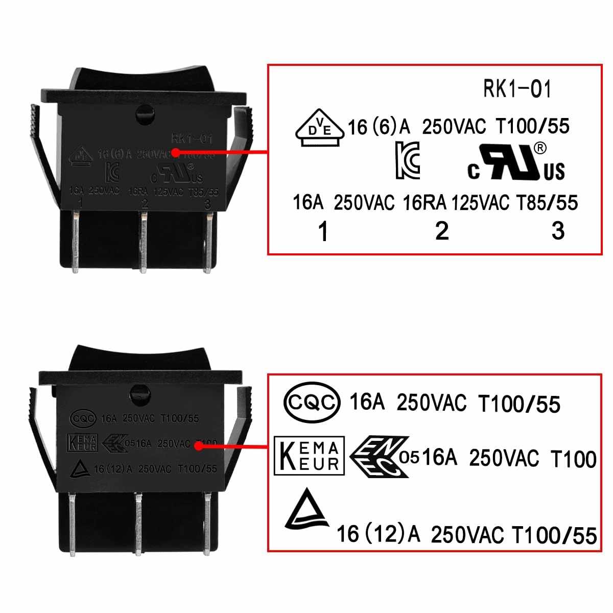 Interruptor basculante de 6 vias ON/OFF/ON Negro 16 A - imagen 2