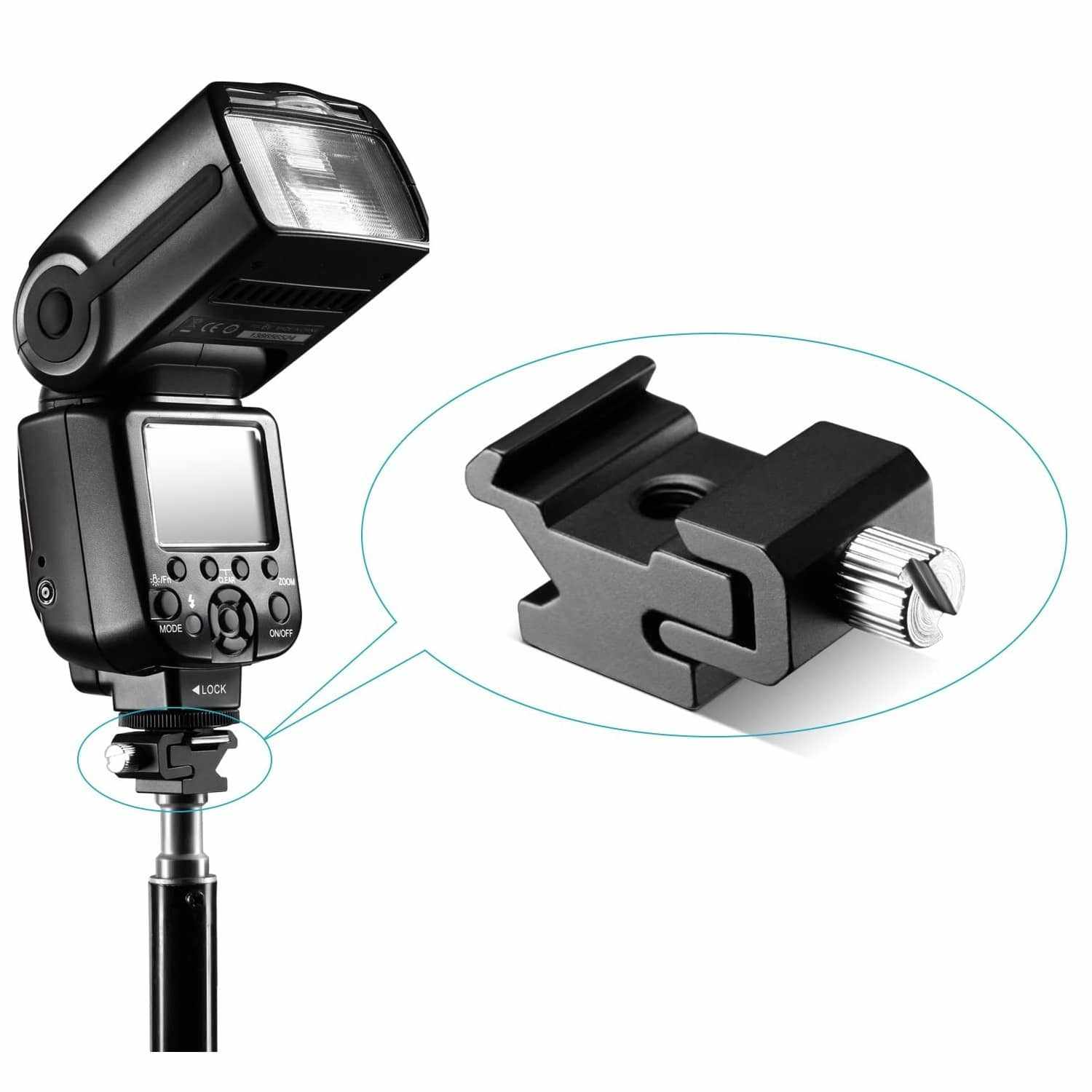 Adaptador soporte zapata flash tornillo tripde 1/4 - 20 Negro - imagen 3