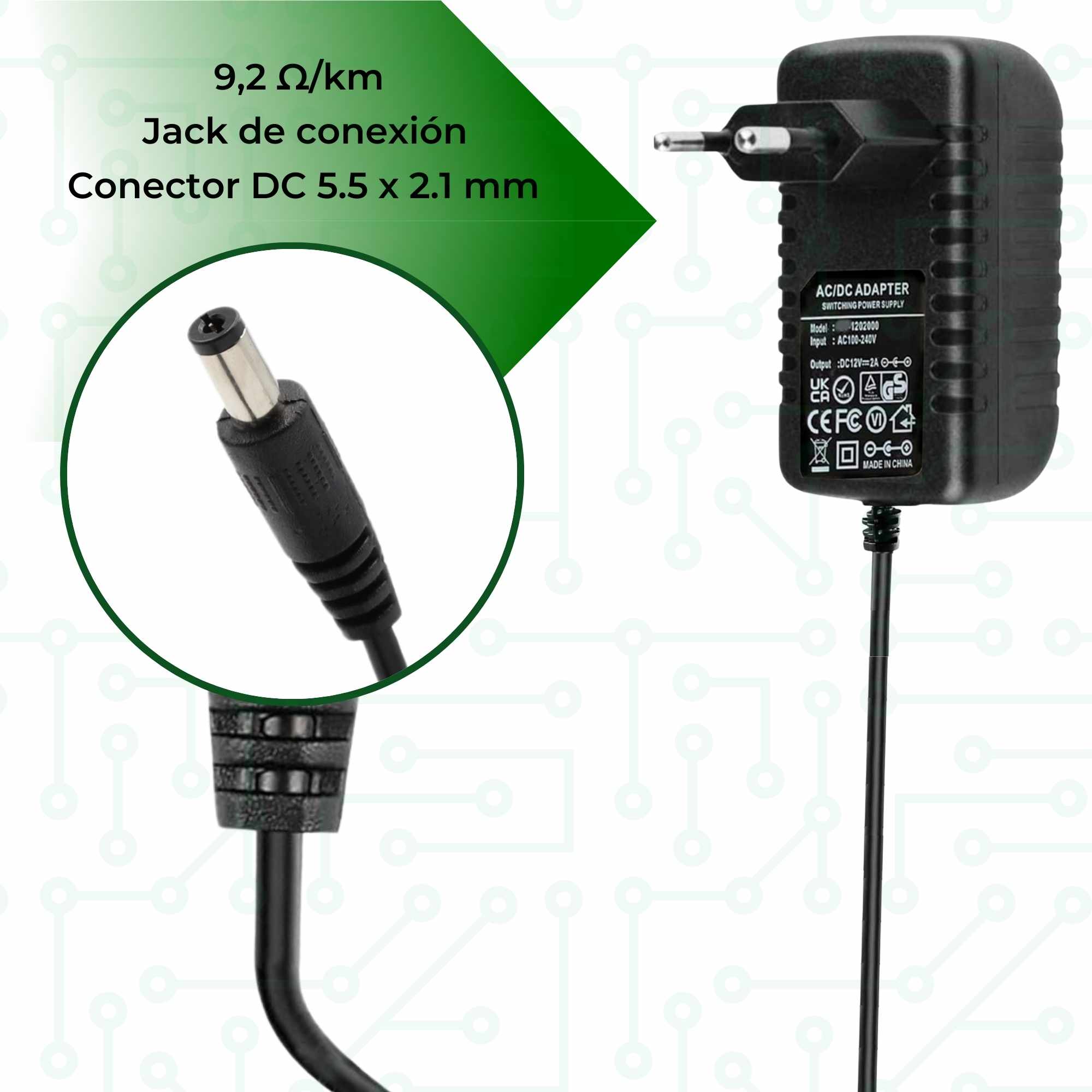 Alimentador 9V 2A Negro DC 5.5x2.1 mm - imagen 3