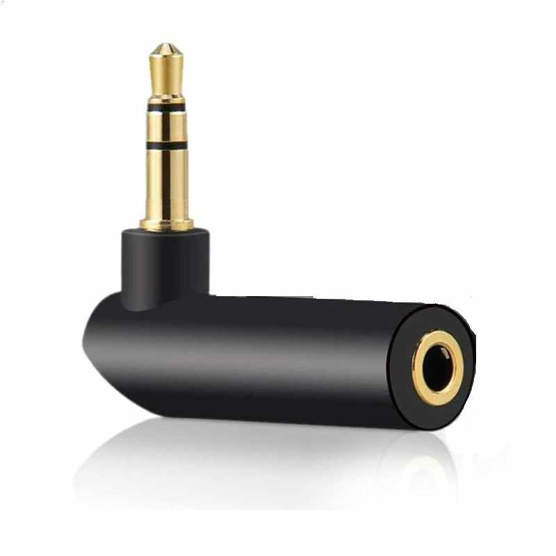 Adaptador audio estereo jack 3.5 mm acodado dorado Negro