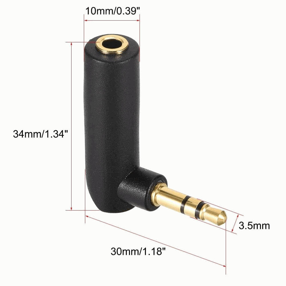 Adaptador audio estereo jack 3.5 mm acodado dorado Negro - imagen 3