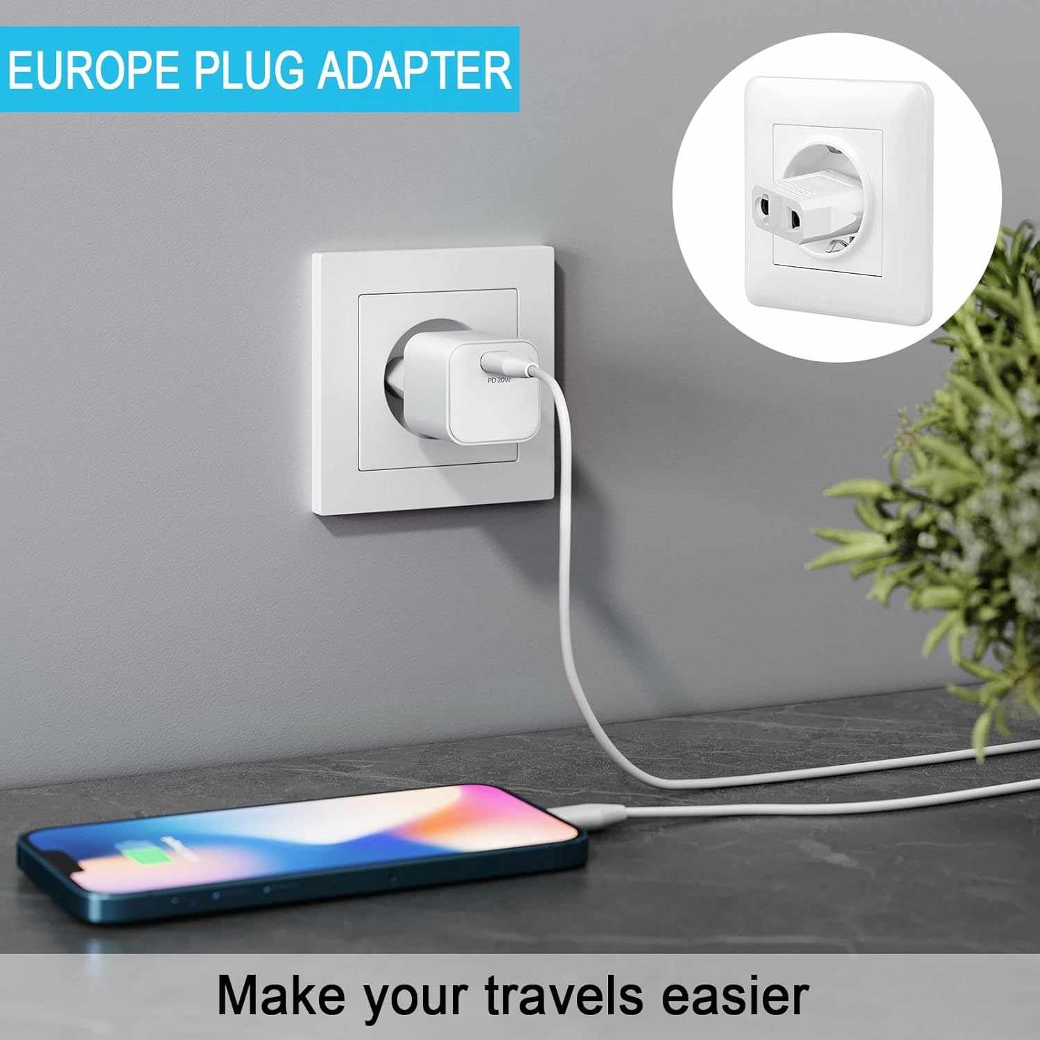 Adaptador de Enchufe de EEUU a Enchufe Europeo Blanco - imagen 5
