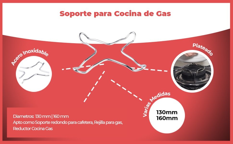 Banner - Soporte universal cocina gas acero inoxidable 130 mm Plateado