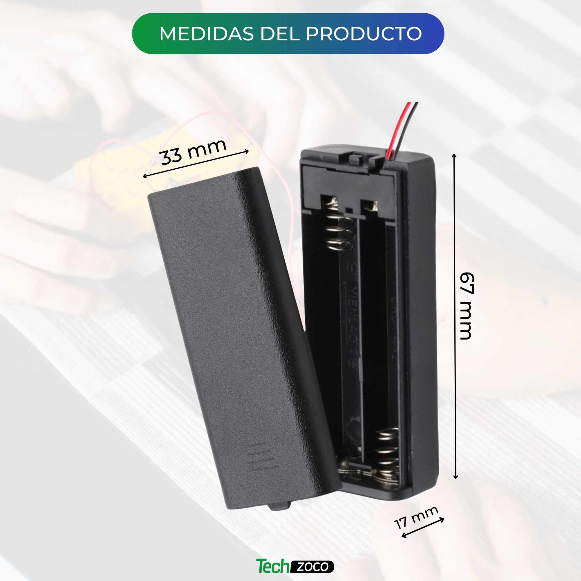 Portapilas para 2 pilas LR6 AA con interruptor Negro - imagen 4