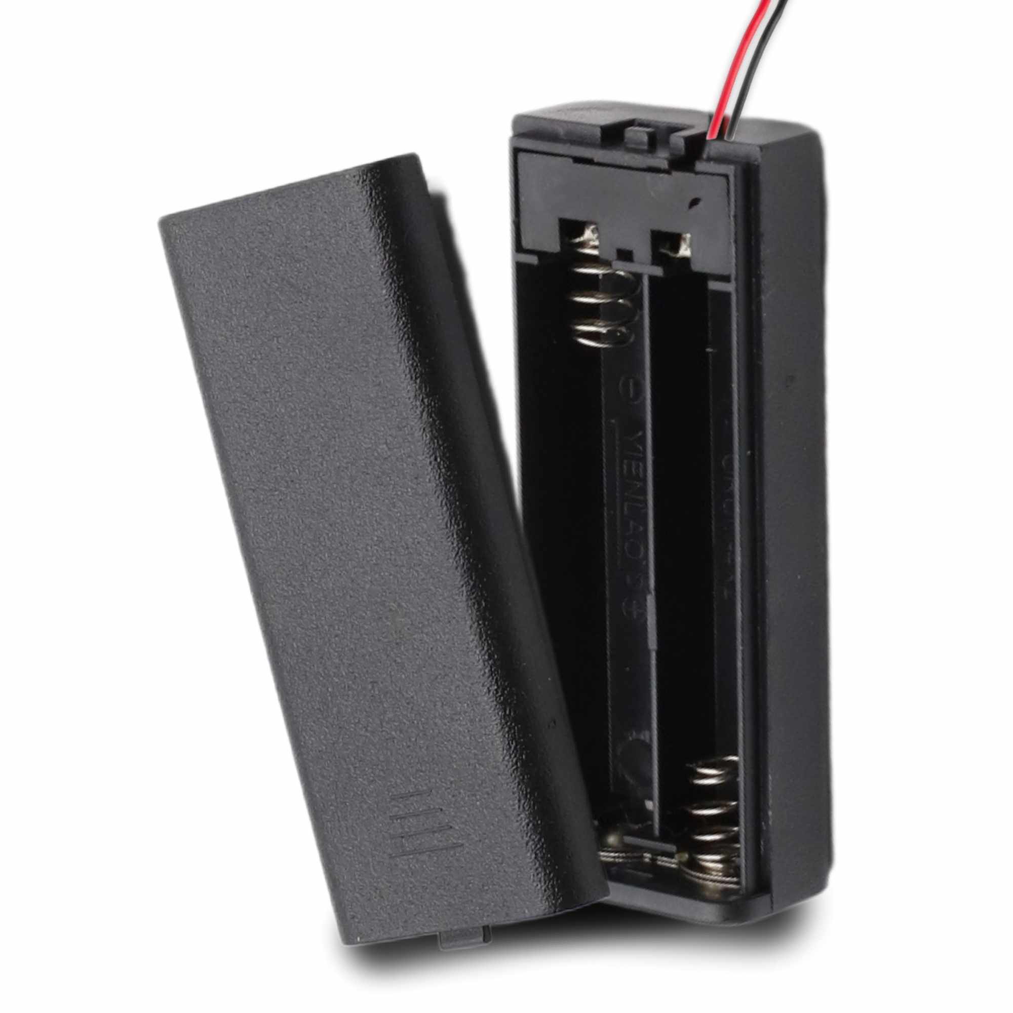 Portapilas para 2 pilas LR6 AA con interruptor Negro