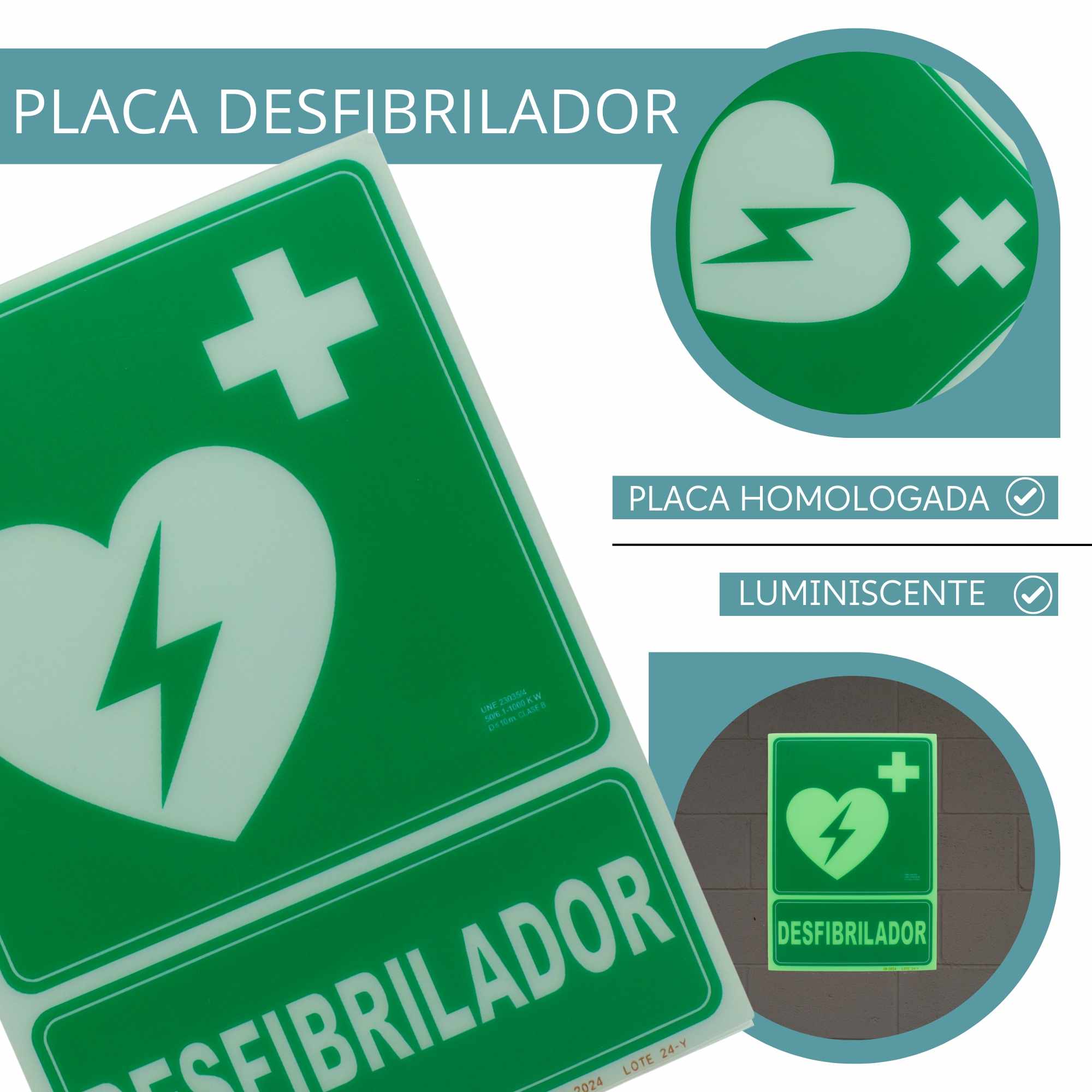 Señal Luminiscente DesfibriLador PVC 22.4x30 cm - imagen 3