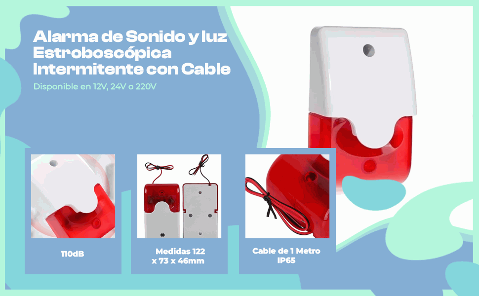 Banner - Alarma de sonido y luz Estroboscópica intermitente 24V