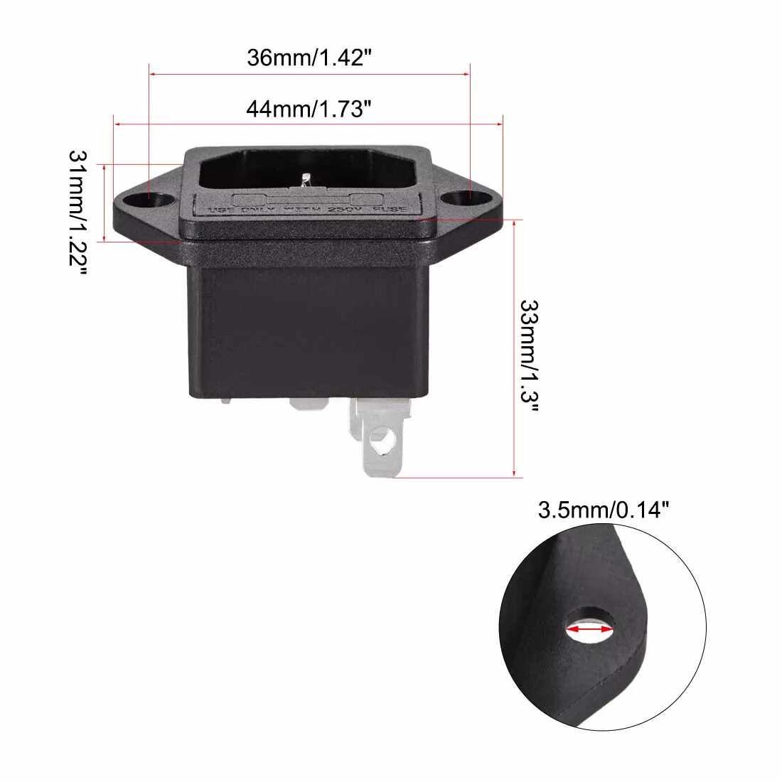 Conector alimentacion C14 AC con fusible macho Negro 6.3 A - imagen 6