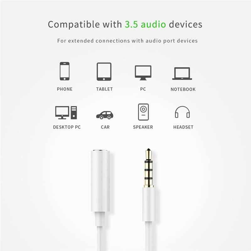 Cable alargador Jack 3.5 mm con microfono 4 pines 1 Metros Blanco - imagen 2