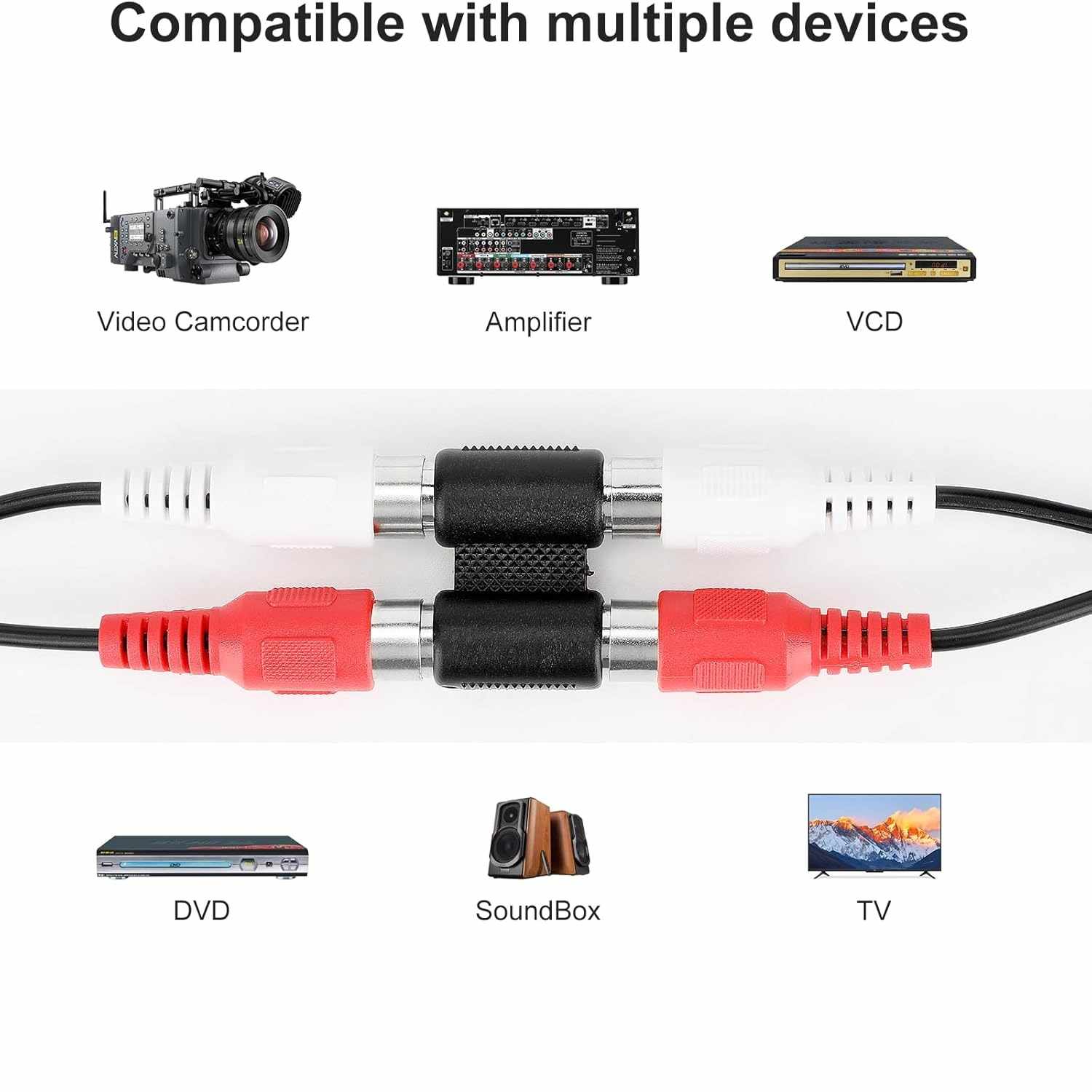 Adaptador audio 2x RCA hembra Negro - imagen 2