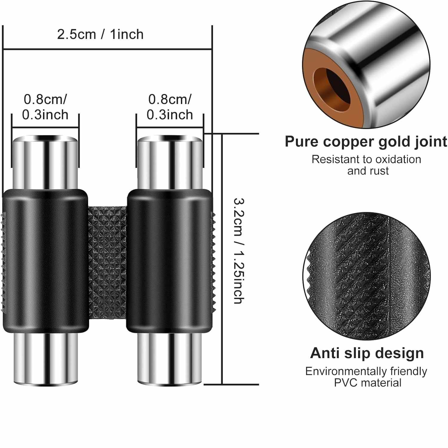 Adaptador audio 2x RCA hembra Negro - imagen 3