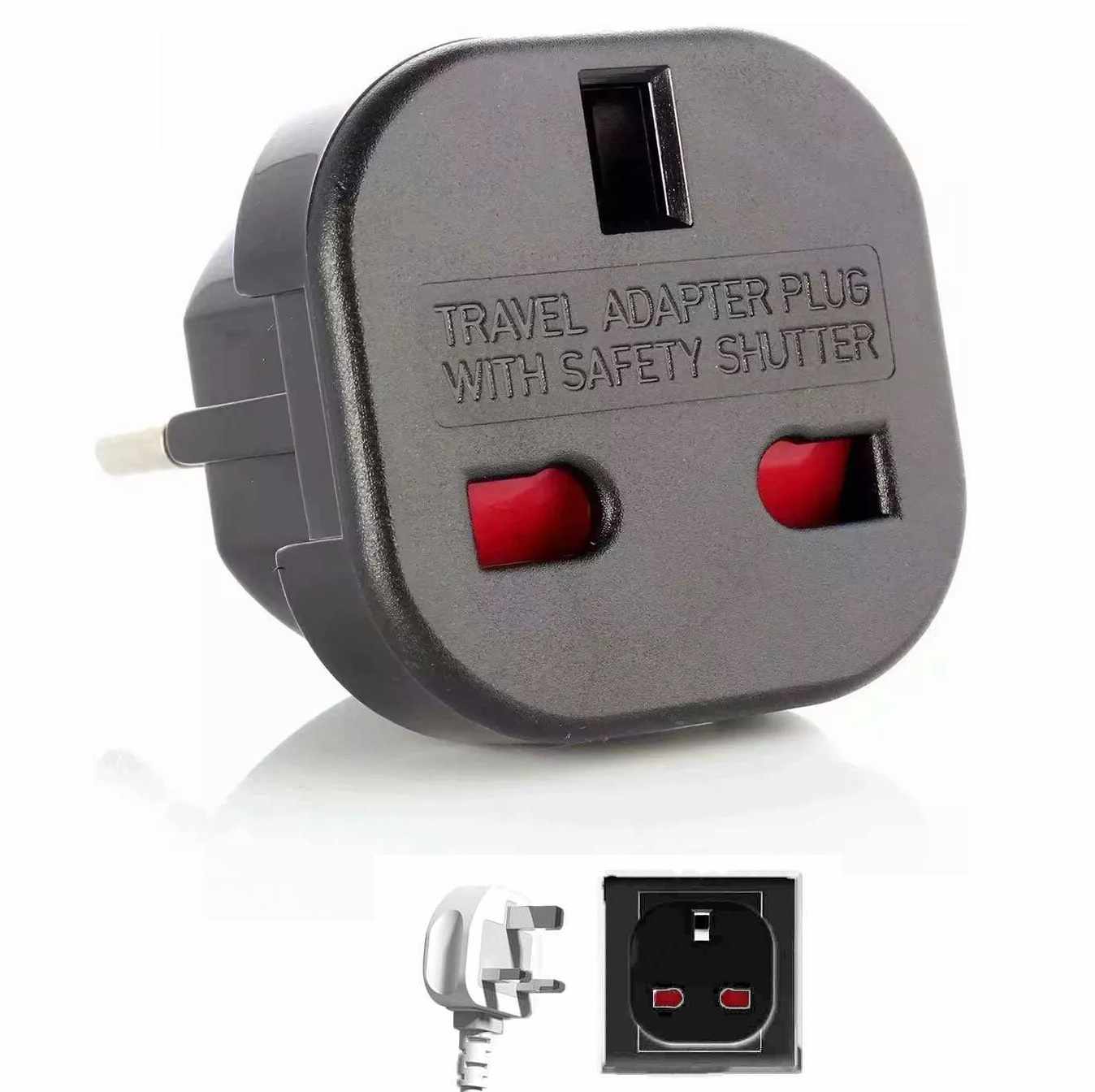 Adaptador de Enchufe de UK a Enchufe Europeo Negro