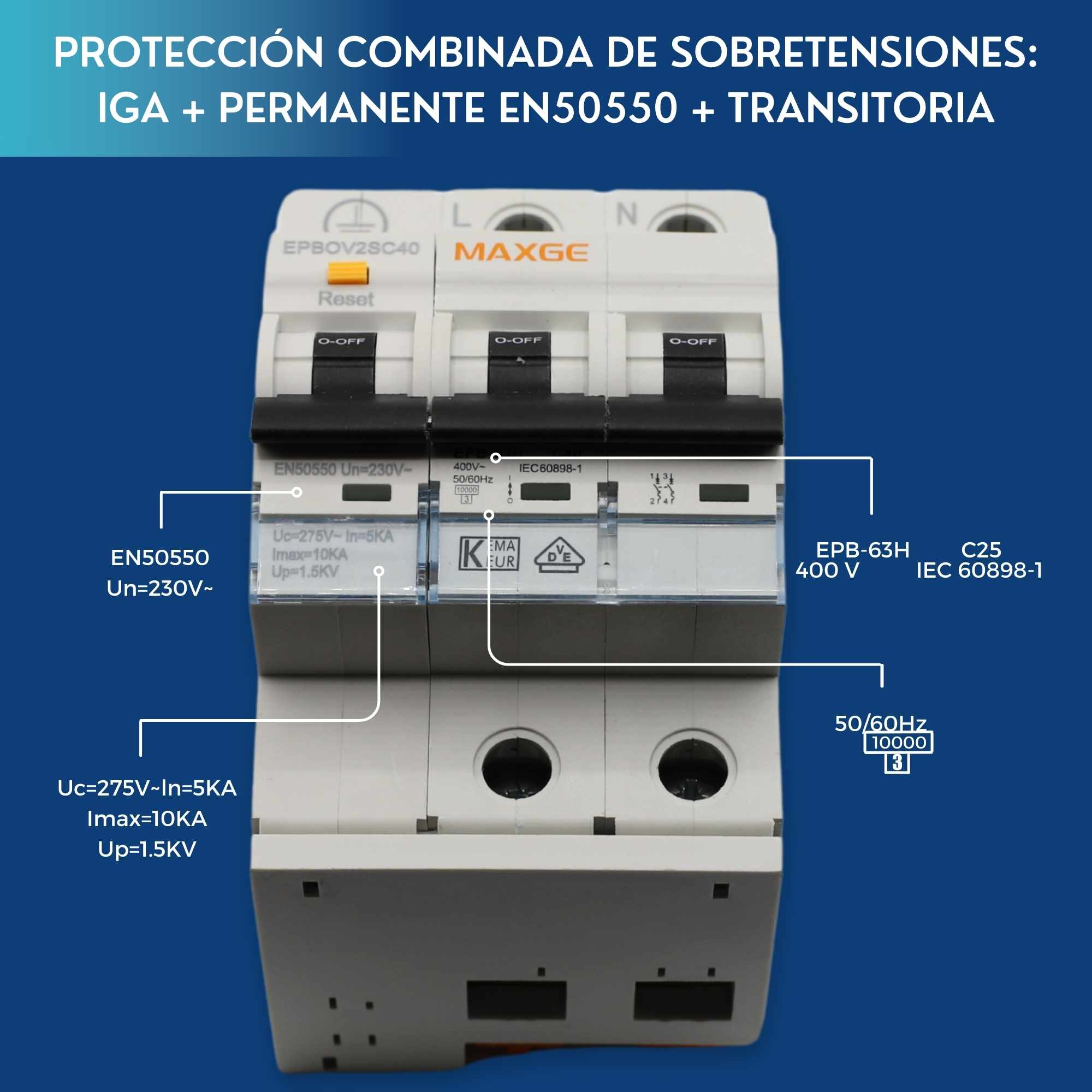 Protector combinado sobretensiones permanentes transitorias Blanco 25 A - imagen 3