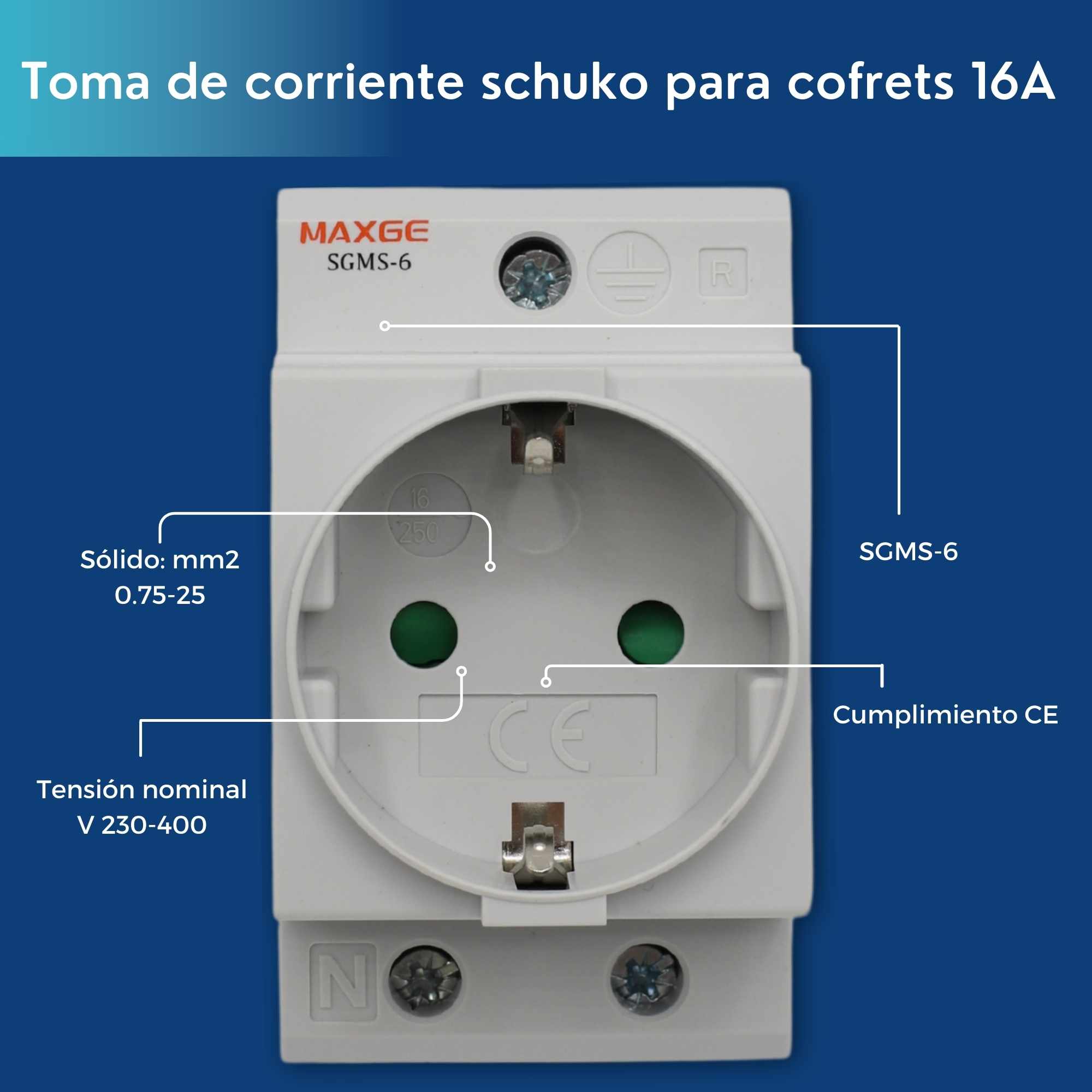 Toma de corriente schuko para cofrets 16A - imagen 3
