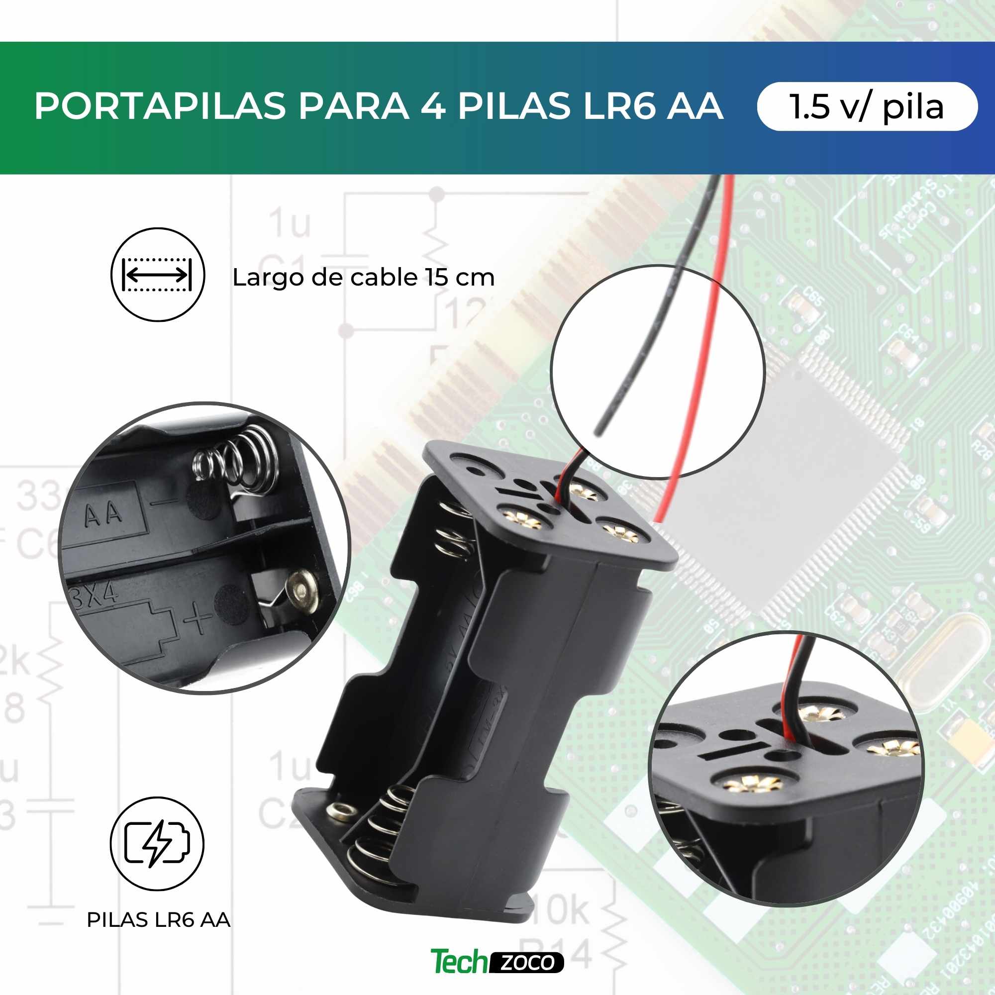 Portapilas para 4 pilas LR6 AA - imagen 2