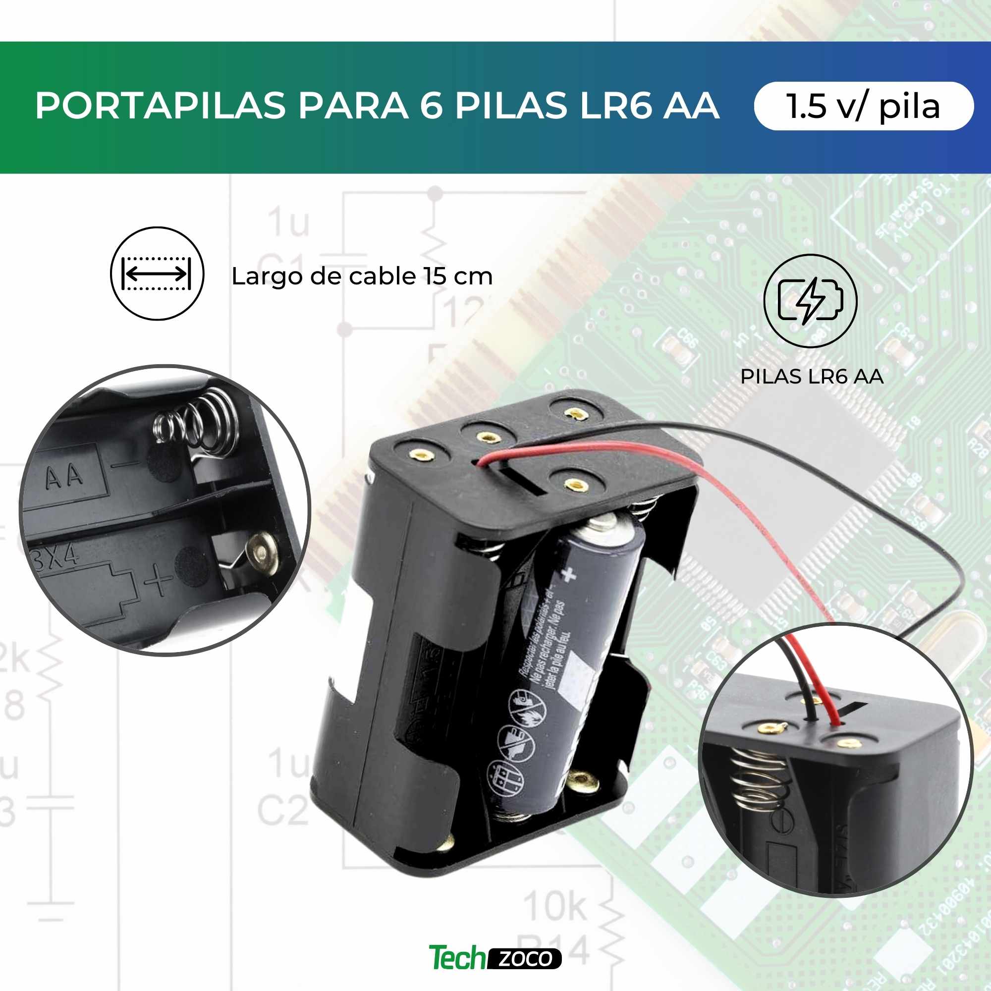 Portapilas para 6 pilas LR6 AA Negro - imagen 2