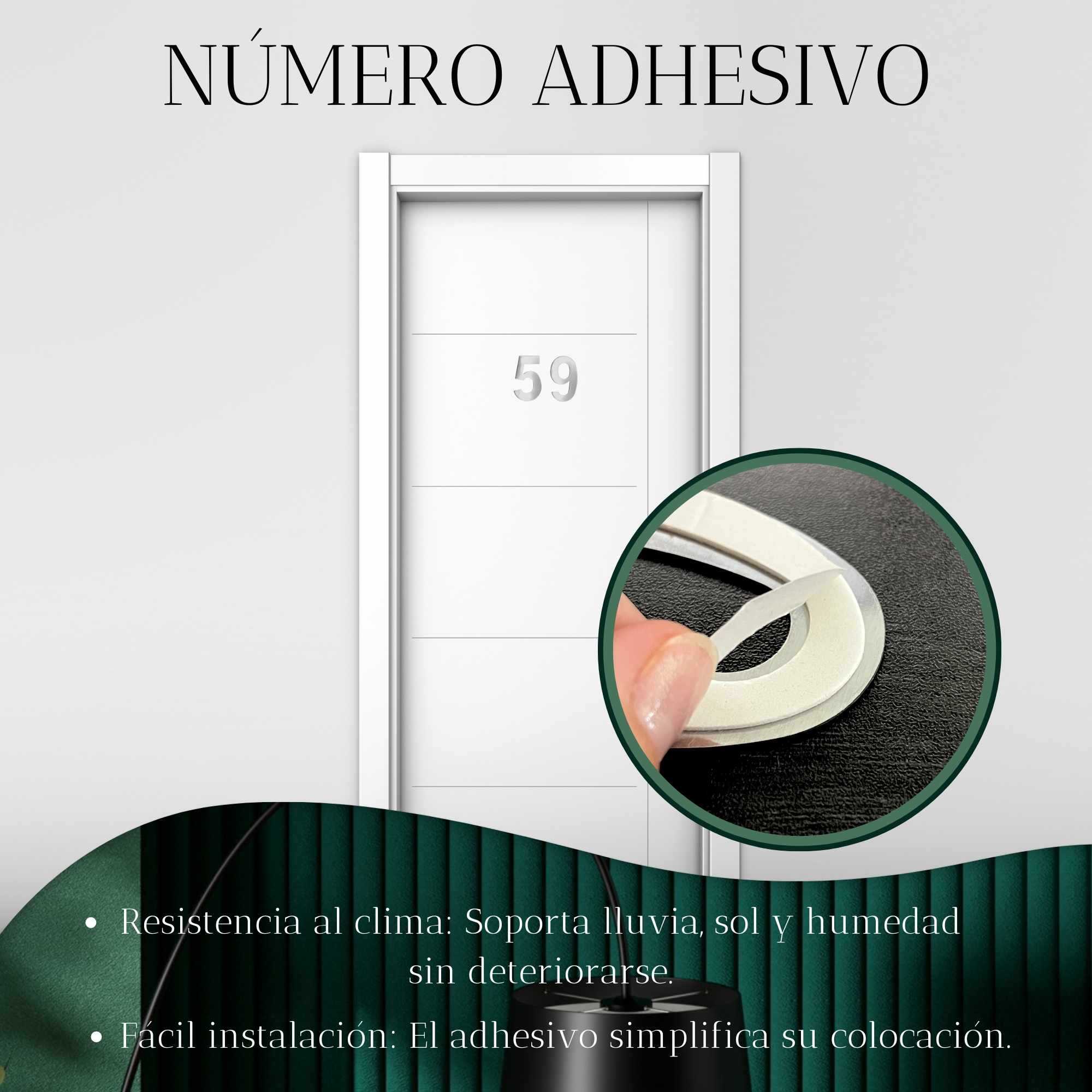 Numero 9 adhesivo en acero inoxidable 7.5 cm Plateado - imagen 3