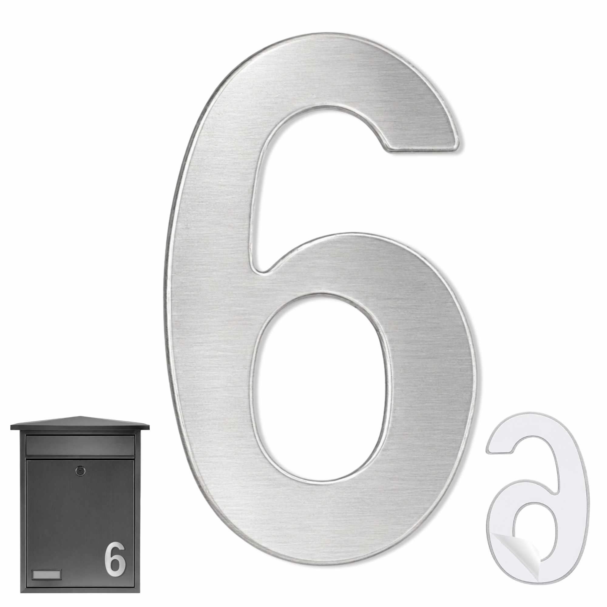 Numero 6 adhesivo en acero inoxidable 7.5 cm