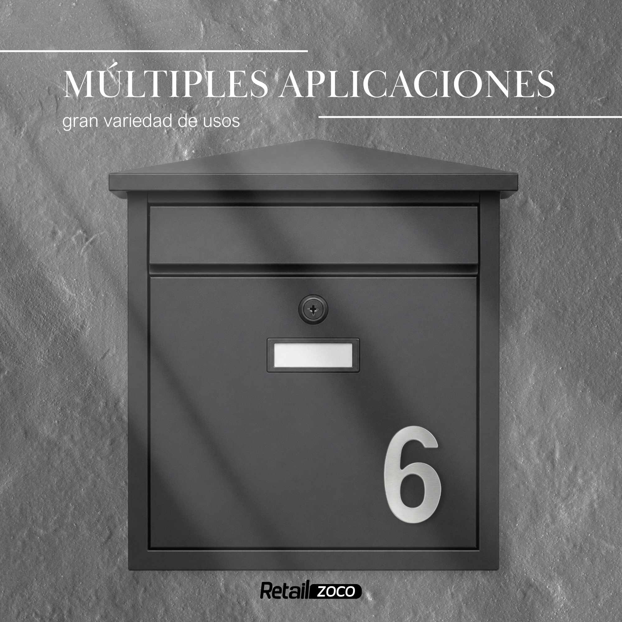 Numero 6 adhesivo en acero inoxidable 7.5 cm - imagen 5