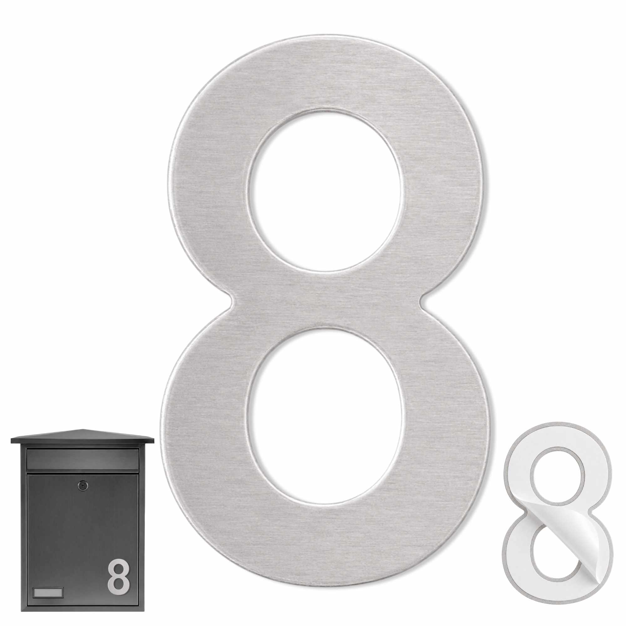Numero 8 Adhesivo En Acero Inoxidable 7.5 Cm Plateado
