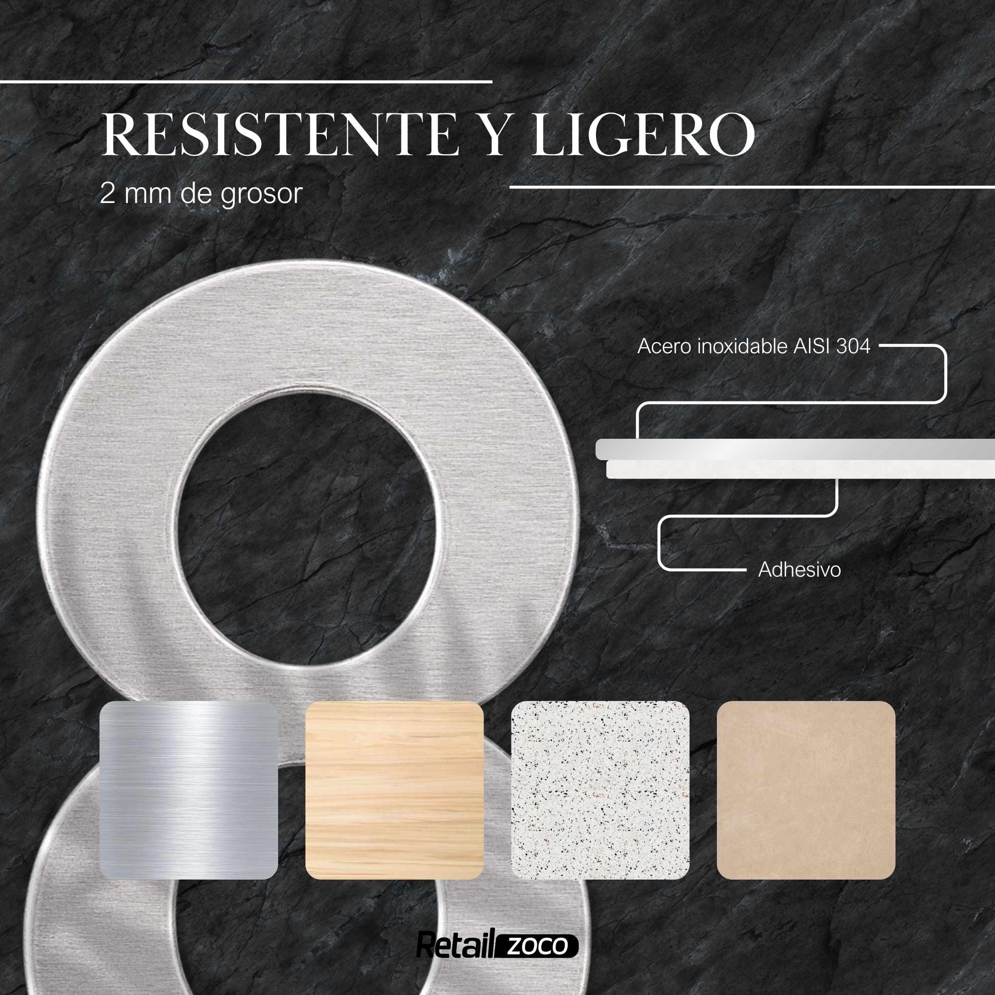 Numero 8 adhesivo en acero inoxidable 7.5 cm plateado - imagen 2