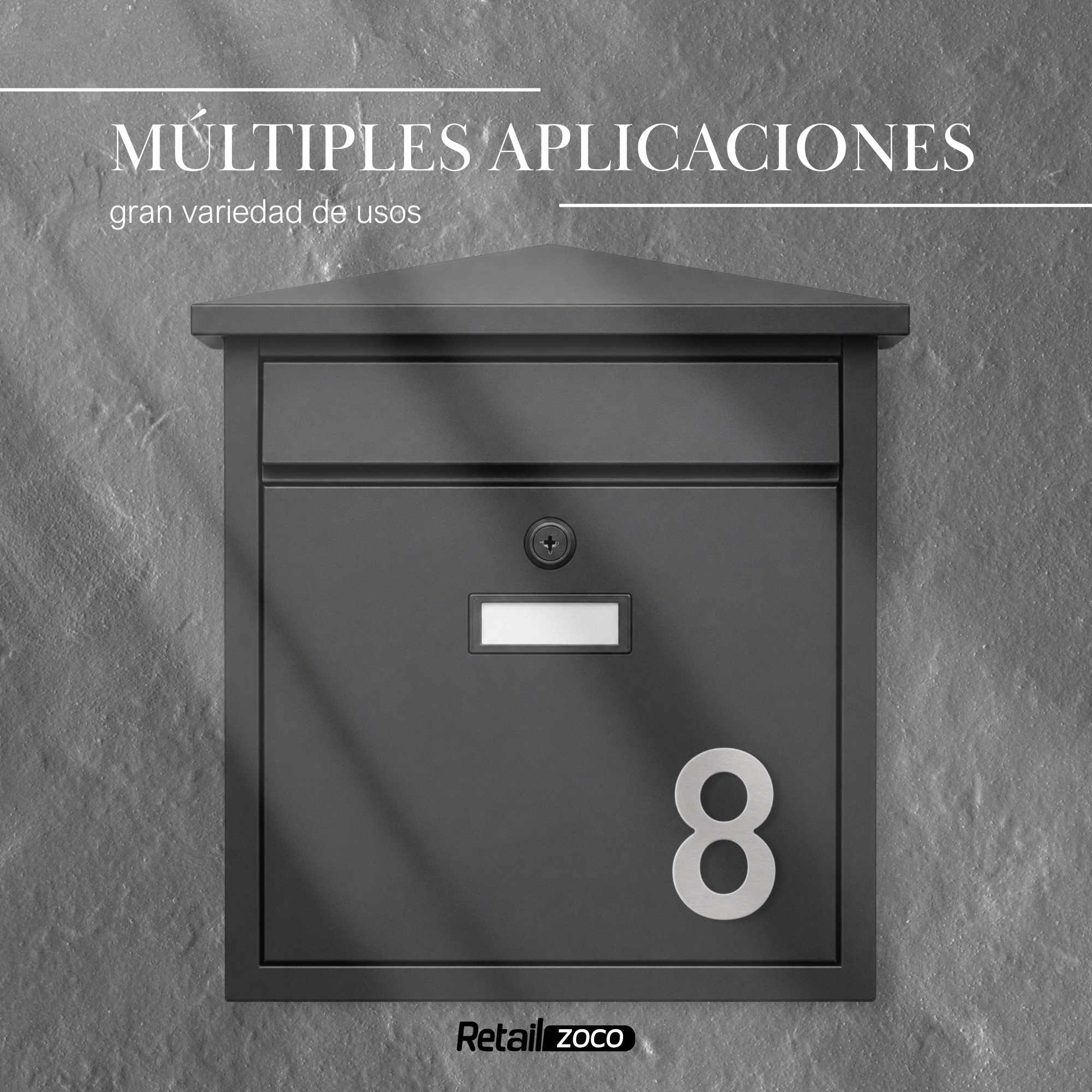 Numero 8 adhesivo en acero inoxidable 7.5 cm plateado - imagen 5