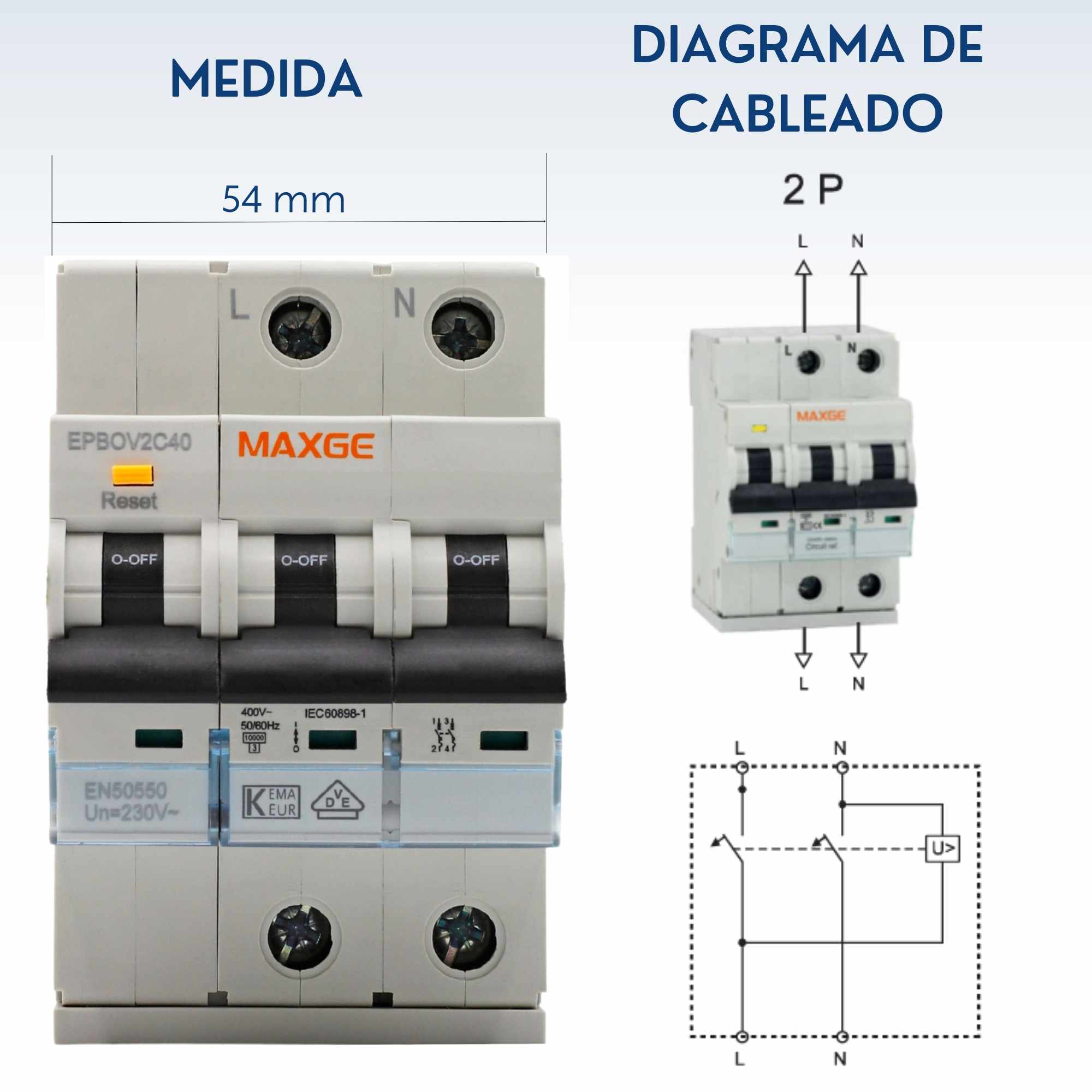 Protector sobretensiones monofasico 2P Clase C 6kA Blanco 40 A - imagen 6