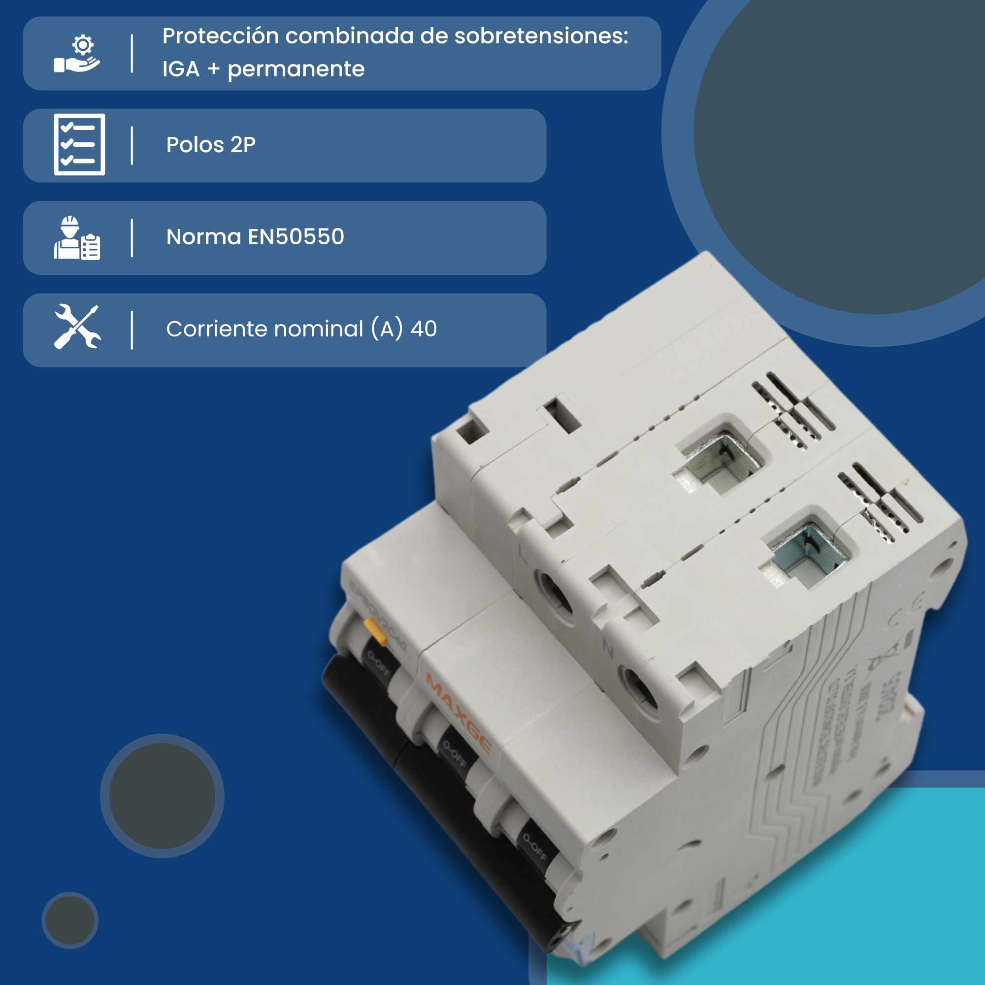 Protector sobretensiones monofasico 2P Clase C 6kA Blanco 40 A - imagen 3