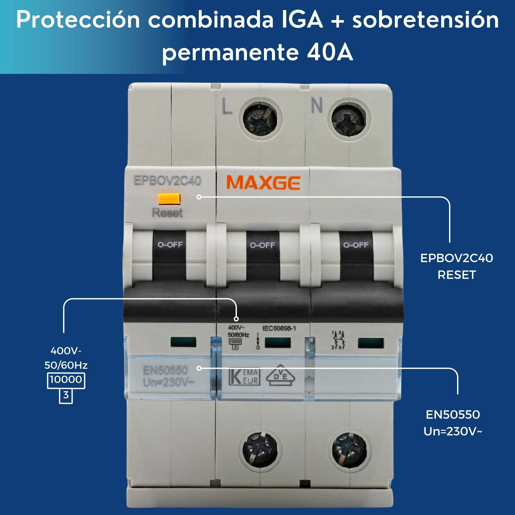 Protector sobretensiones monofasico 2P Clase C 6kA Blanco 40 A - imagen 4