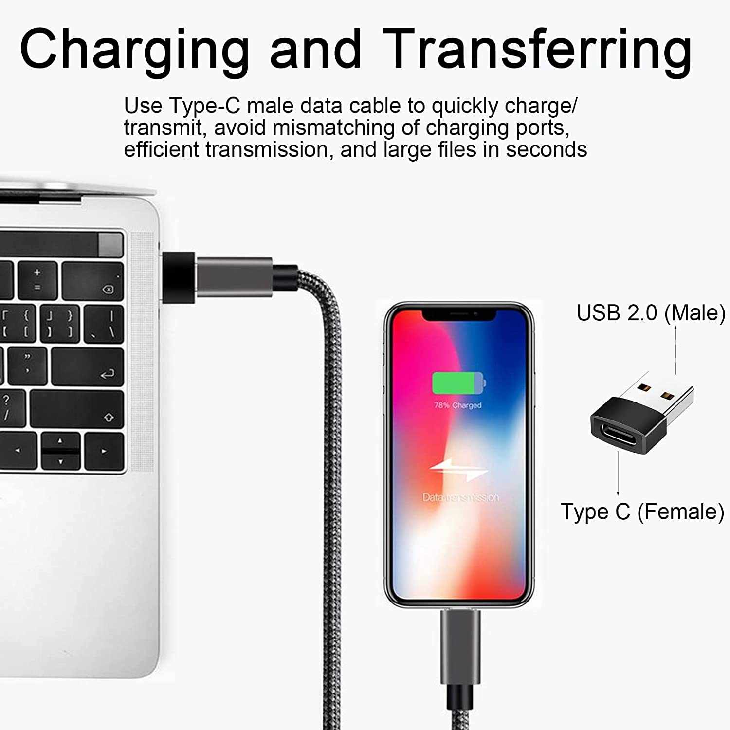 Adaptador USB C Hembra a USB Macho Negro - imagen 3