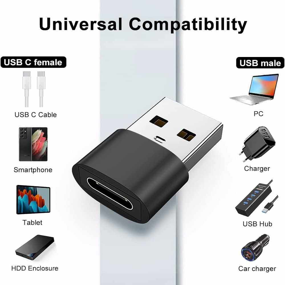 Adaptador USB C Hembra a USB Macho Negro - imagen 4
