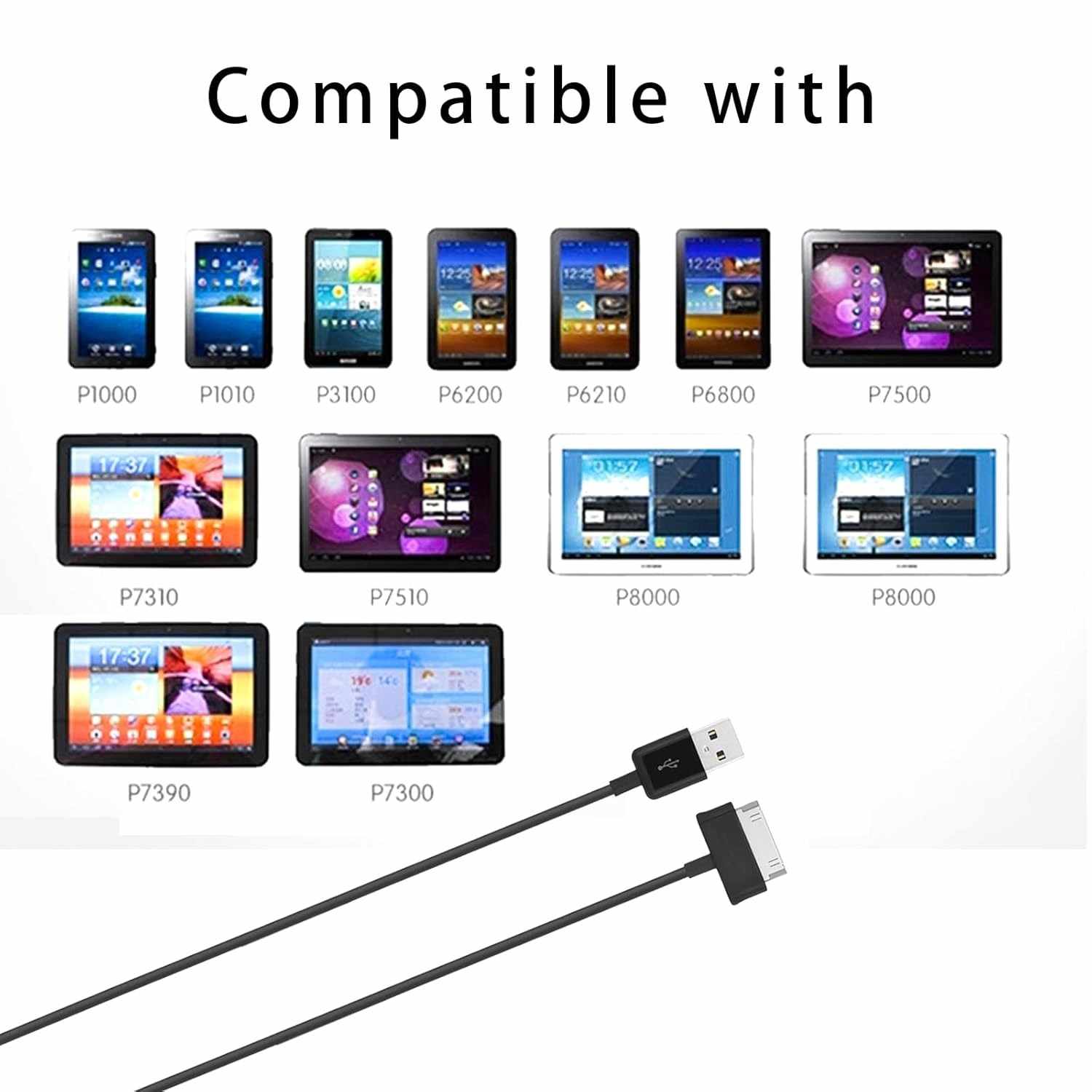 Cable USB Carga para Samsung Galaxy TAB 2 1 Metro Negro - imagen 2