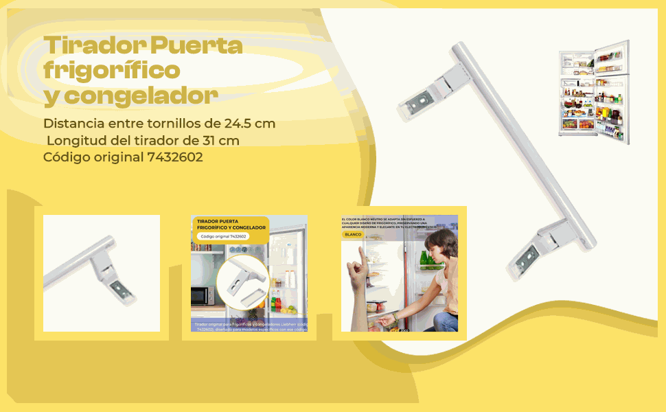 Banner - Tirador palanca en forma de barra para frigorífico Liebherr Blanco