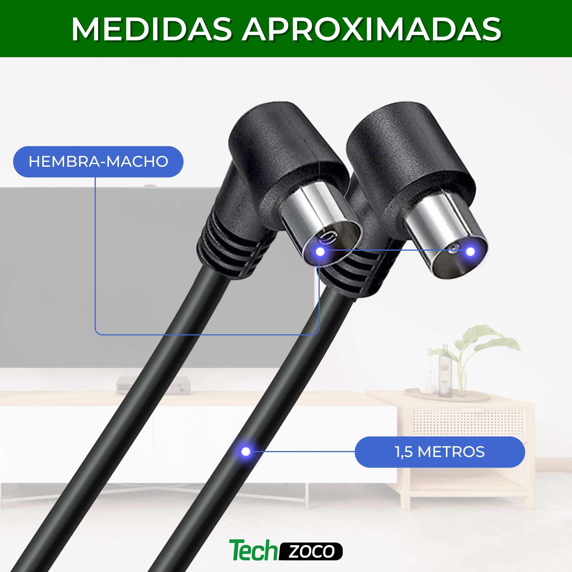 Cable antena de TV de 75 Ohm acodado 1.50 metros negro - imagen 3