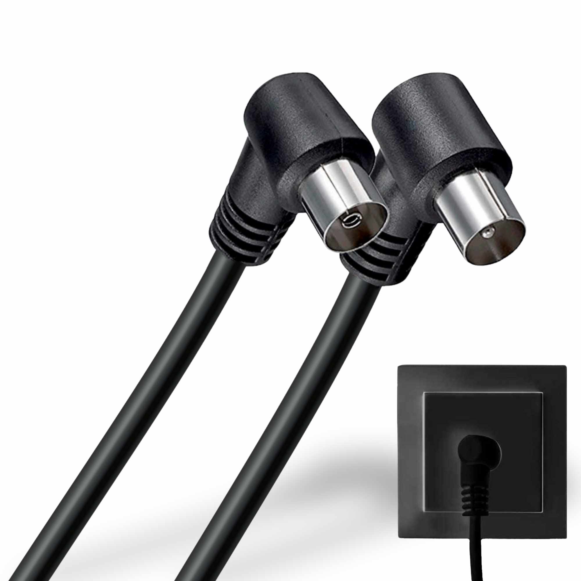 Cable antena de TV de 75 Ohm acodado 1.50 metros negro