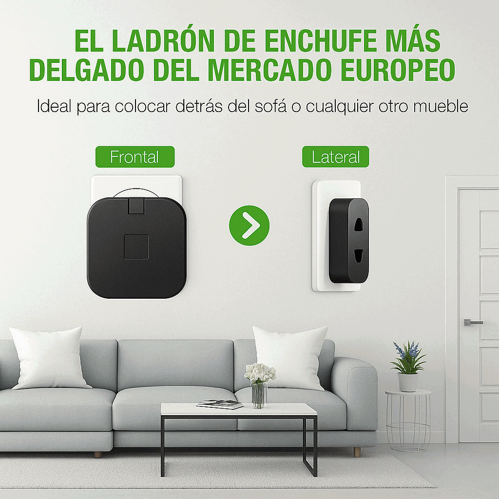 Adaptador enchufe Plano de Toma de Pared Negro 10 A - imagen 2