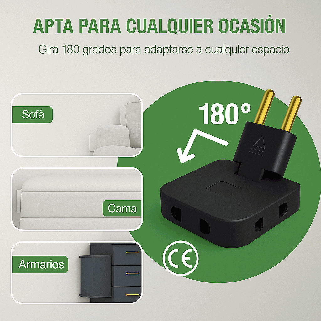 Adaptador enchufe Plano de Toma de Pared Negro 10 A - imagen 3