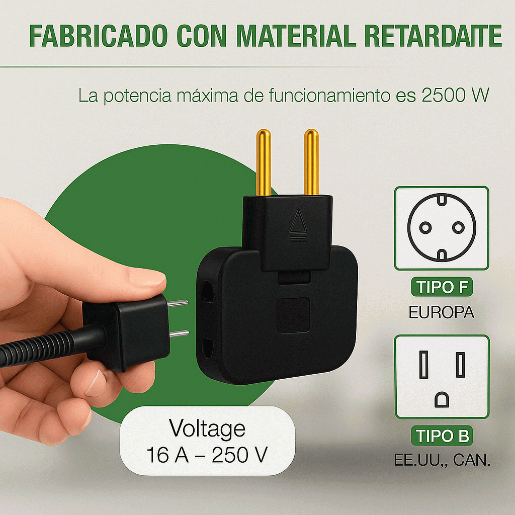 Adaptador enchufe Plano de Toma de Pared Negro 10 A - imagen 4